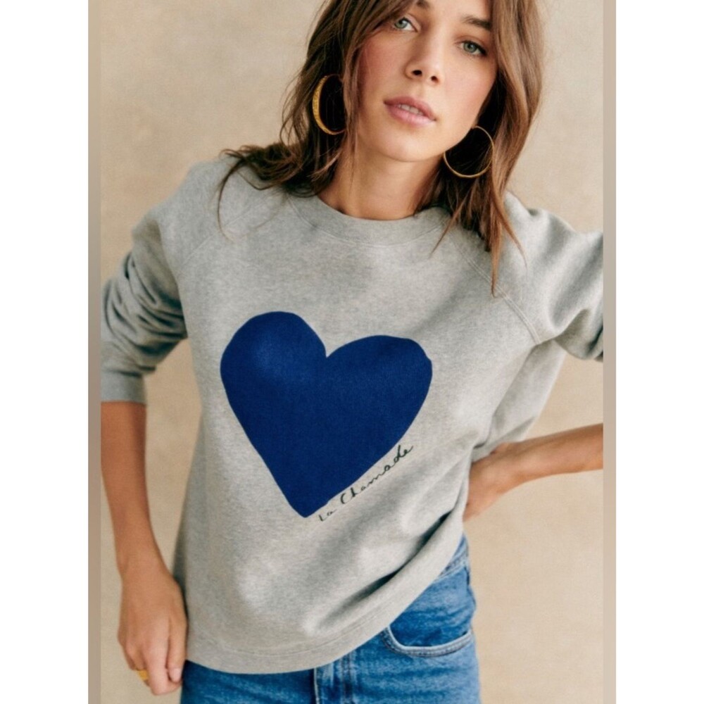 Sezane La Chamade Graphic Sweatshirt in Gray and Navy XXL